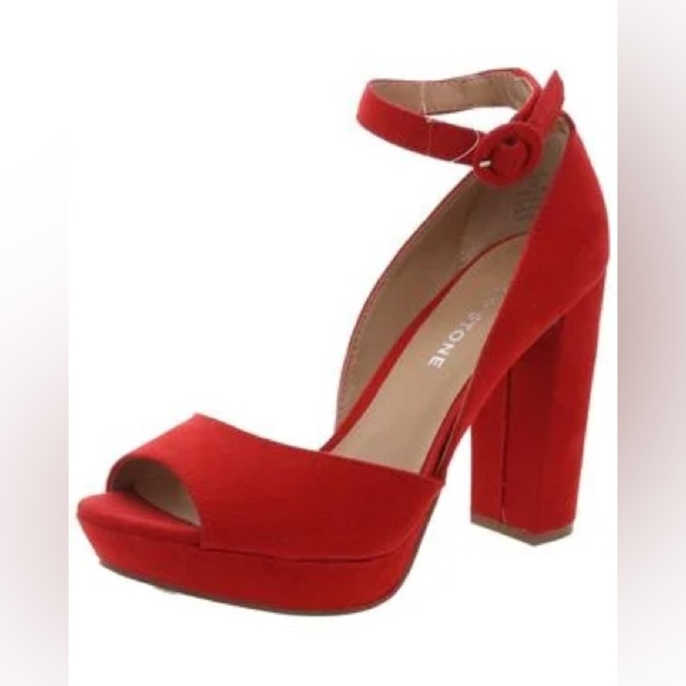 Women's Black Sun + Stone Birdey Ankle Strap Block Heel Platform Pumps